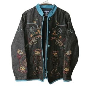 Vintage Denim & Co Women's Embroidered Jacket Size L Black
